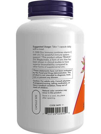 NOW Foods Vitamin C 1000  + Zinc Immune (90 веганских капсул) витамин С и цинк