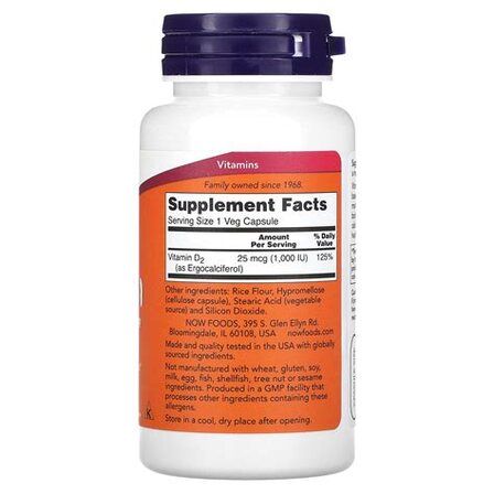NOW Foods Vitamin D2 1000 IU (120 веганских капсул) витамин Д2