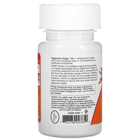 NOW Foods Vitamin D3 10000 IU (240 гелевых капсул) витамин Д3 холикальцеферон