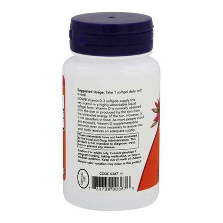 NOW Foods Vitamin D3 2000 IU (120 гелевых капсул) витамин Д3 холикальцеферон
