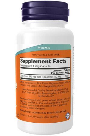 NOW Foods Zinc Picolinate 50 мг (120 веганских капсул) цинк пиколинат