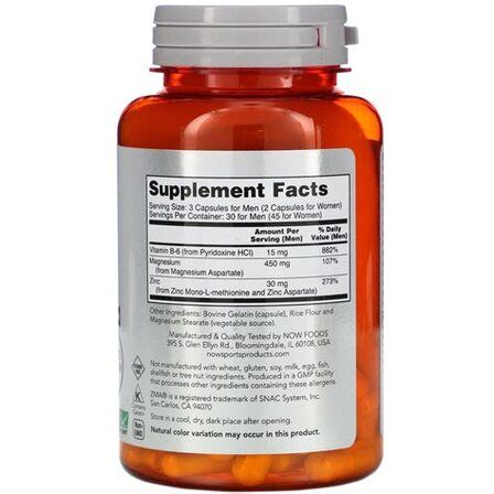 NOW Foods ZMA 800 мг (90 веганских капсул) комплекс цинка, магния и витамин В6