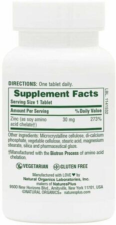 Natures Plus Zinc chelate 30 мг (90 таб.)