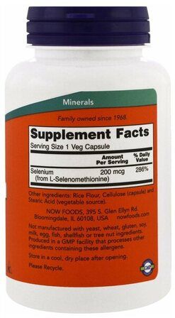NOW Foods Selenium 200 mcg (180 веганских капсул) минерал селен