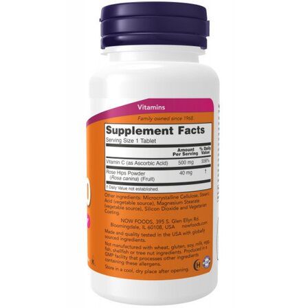 NOW Foods Vitamin C 500 mg + Rose Hips (100 таблеток) витамин С с шиповником
