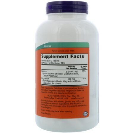 NOW Foods Calcium + Magnesium 500 / 250 mg (100 таблеток) кальций и магний