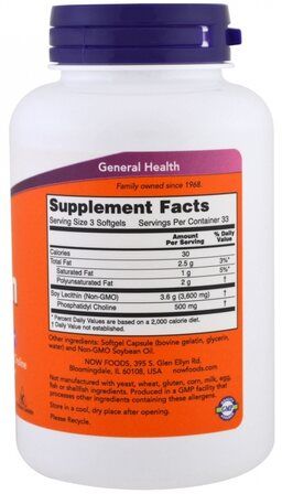NOW Foods Lecithin 1200 mg (100 гелевых капсул) соевый лецитин