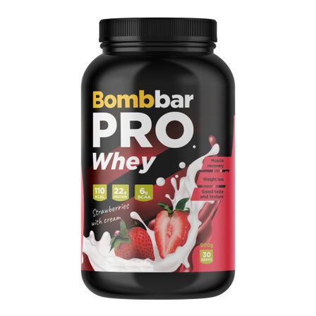 BOMBBAR Протеиновый коктейль Whey Protein (900 г) Клубника со сливками
